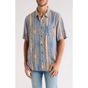 Billabong Mens Patrick Short Button Up Shirt Tribal Geo Print Blue Orange Size M